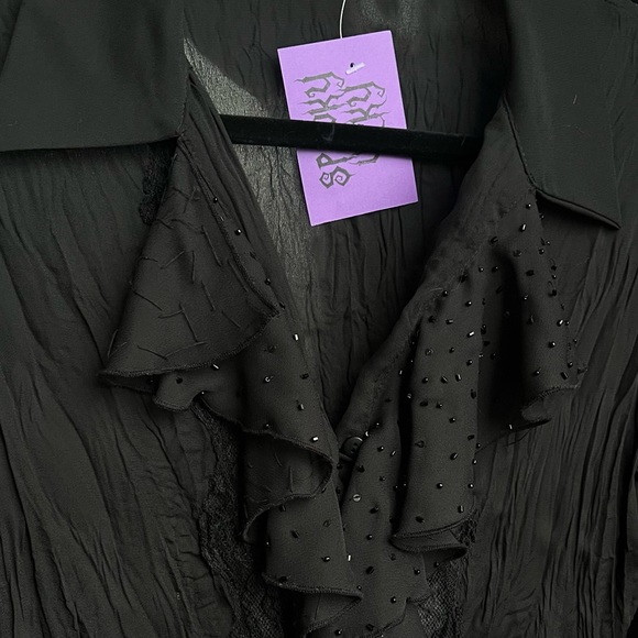 2000s goth sheer lace bead chiffon top - Picture 2 of 5